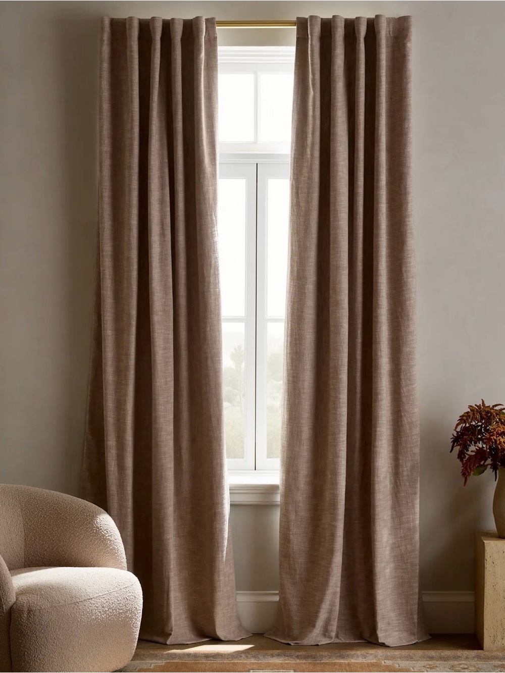 Quince Room Darkening Textured Cotton Curtain Panel - Flax- 48x84